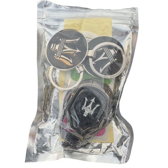 FunRoad Other - Maserati Logo Keychain and Ignition Button Cover Set Black Silver 3 Piece